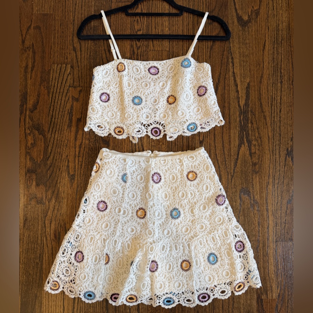 Lovers + Friends Cream Lace Skirt Set with Multicolor Accents